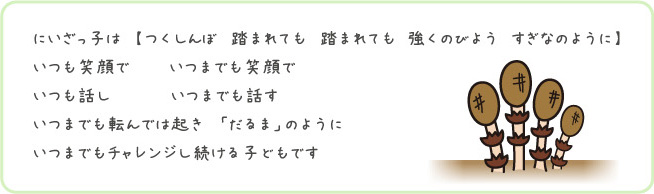 にいざっ子は　【つくしんぼ　踏まれても　踏まれても　強くのびよう　すぎなのように】